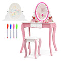 Kids Vanity Table and Stool Set with 360 Rotating Mirror and Whiteboard-Pink