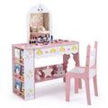Kids Vanity Set Princess Girls Makeup Table with Mirror and Chair-White - Color: White
