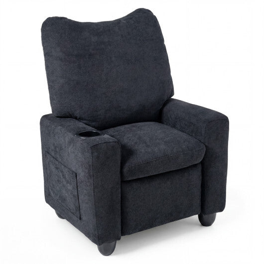 Kids Recliner Toddler Single Sofa with Adjustable Footrest and Cup Holder-Black - Color: Black