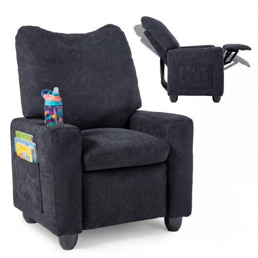 Kids Recliner Toddler Single Sofa with Adjustable Footrest and Cup Holder-Black - Color: Black