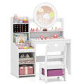 Kids Vanity Desk with Mirror and Lights Princess Pretend Play Dressing Table and Chair Set-White - Color: White