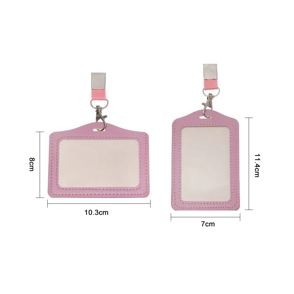 Color: Sunny Yellow - Unisex Work Card Holders With Lanyard PU Bank Card Name Credit Card Holders Card Bus ID Holders Identity Badge With Neck Strap