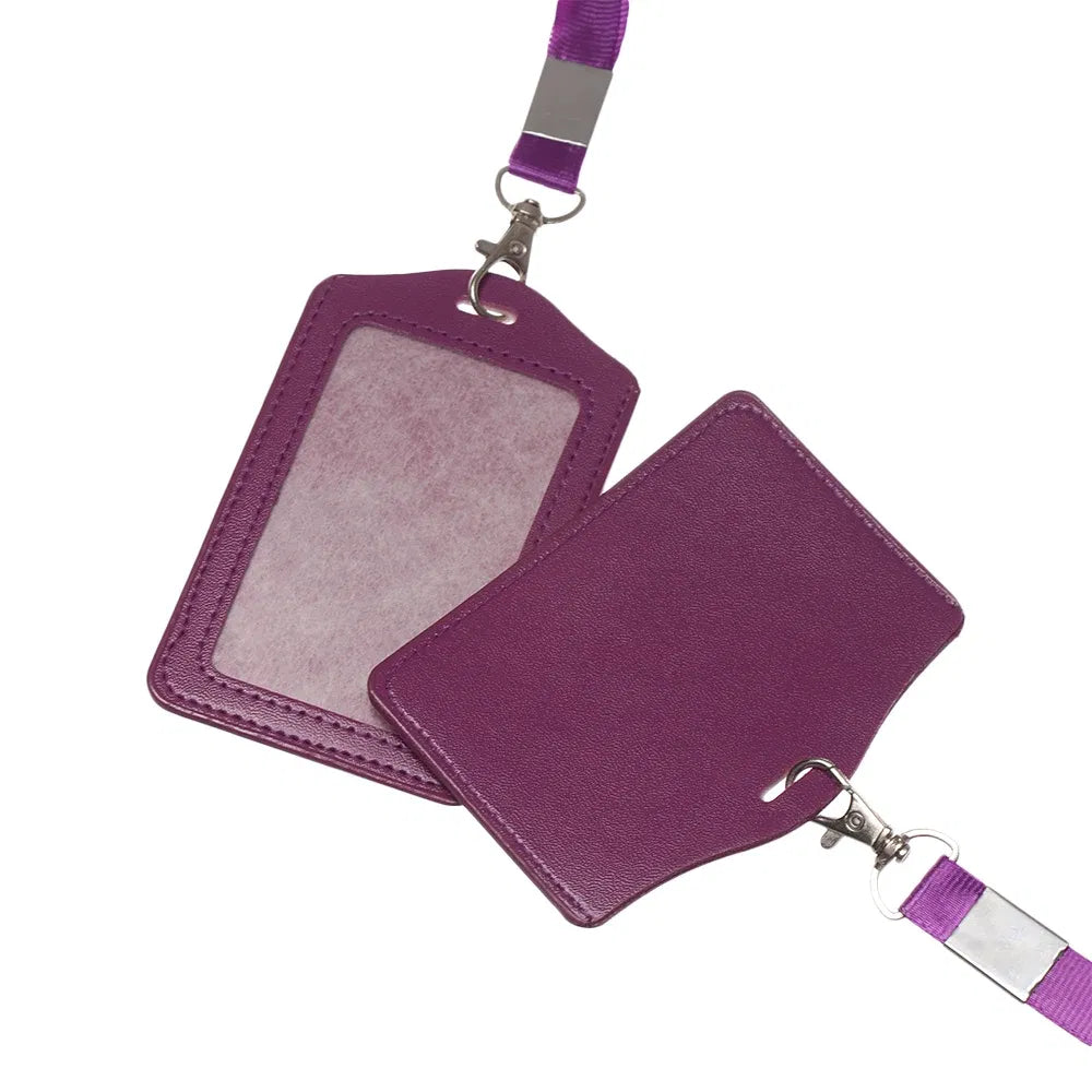 Color: Sunny Yellow - Unisex Work Card Holders With Lanyard PU Bank Card Name Credit Card Holders Card Bus ID Holders Identity Badge With Neck Strap