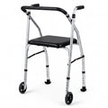 Lightweight Aluminum Mobility Walker for Seniors with 2 Wheels 5-Level Adjustable Height and Padded Seat-Sliver - Color: Silver