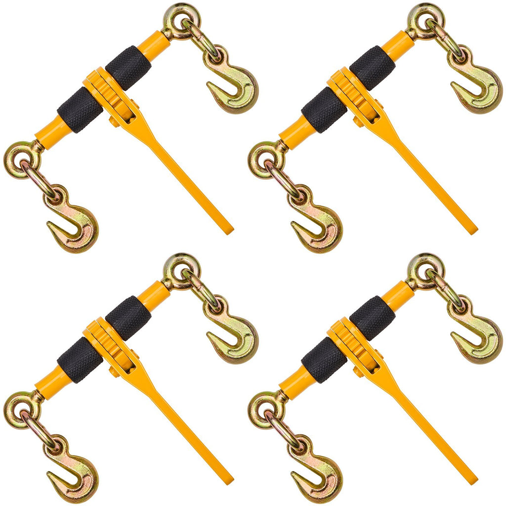 Ratchet Chain Binders, 1/4"-5/16", 2600 lbs Safe Working Load, 4 Pack Load Binder with 2 Grab Hooks, Tie Downs for Transport Chain, Heavy Duty Tow Chain Ratchet Binders for Flatbed Truck Trailer