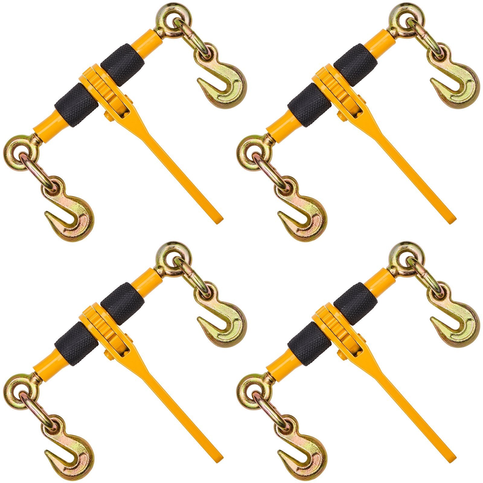 Ratchet Chain Binders, 1/4"-5/16", 2600 lbs Safe Working Load, 4 Pack Load Binder with 2 Grab Hooks, Tie Downs for Transport Chain, Heavy Duty Tow Chain Ratchet Binders for Flatbed Truck Trailer