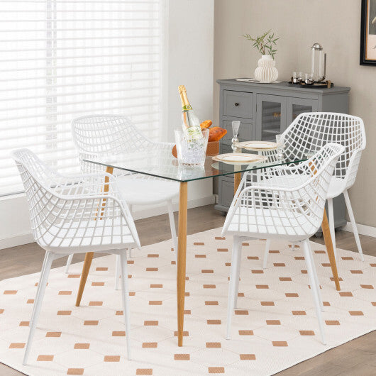 Set of 4 Heavy Duty Modern Dining Chair with Airy Hollow Backrest-Black