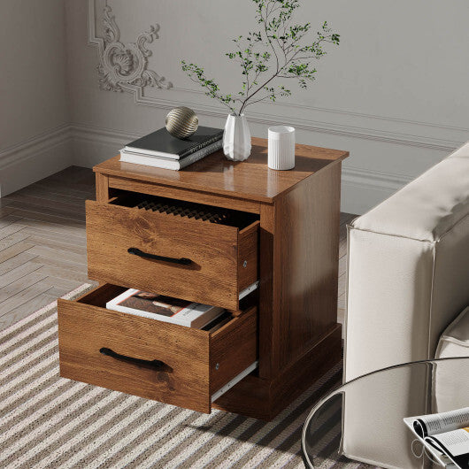 Wood Compact Floor Nightstand with Storage Drawers-Rustic Brown - Color: Rustic Brown