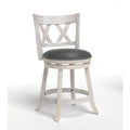 25.5 Inch Hand-Antiqued Stool Set of 2 with Wider Padded Seat-White
