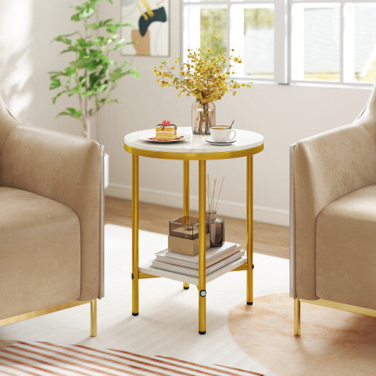 2-Tier Round Coffee Table with Storage Shelf-1