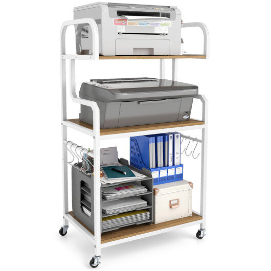 3-Tier Rolling Printer Stand Home Office Large Printer Cart with Storage Shelves-Natural - Color: Natural
