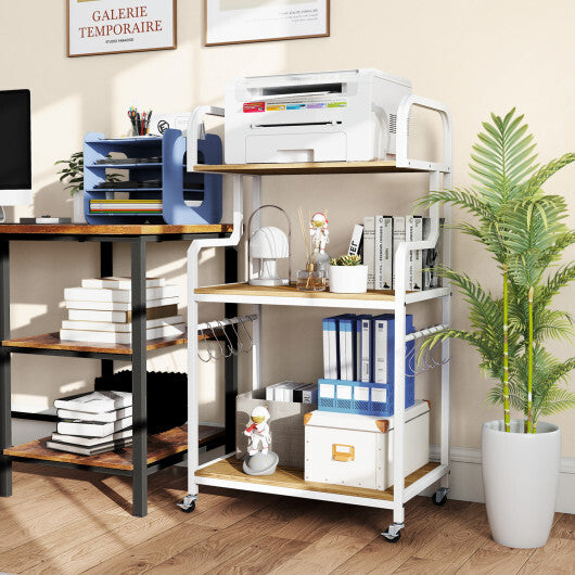 3-Tier Rolling Printer Stand Home Office Large Printer Cart with Storage Shelves-Natural - Color: Natural