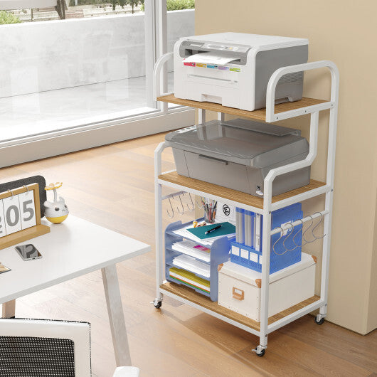 3-Tier Rolling Printer Stand Home Office Large Printer Cart with Storage Shelves-Natural - Color: Natural