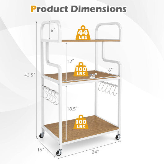 3-Tier Rolling Printer Stand Home Office Large Printer Cart with Storage Shelves-Natural - Color: Natural