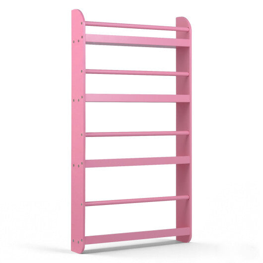 4-Tier Bookshelf Organizer for Toys and Books with Basswood Crossbar-Pink - Color: Pink