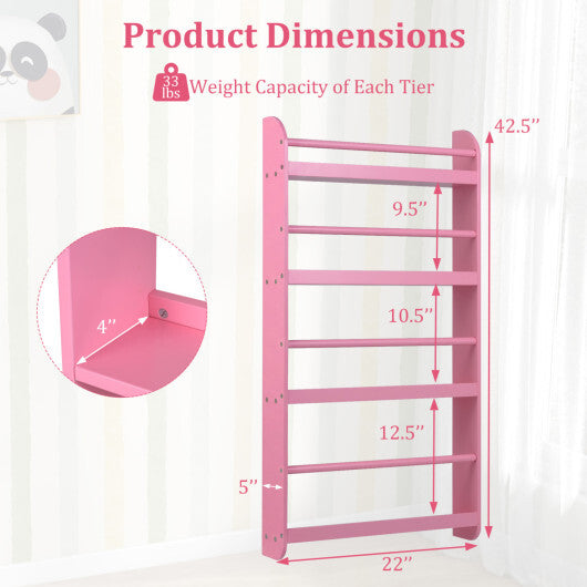 4-Tier Bookshelf Organizer for Toys and Books with Basswood Crossbar-Pink - Color: Pink