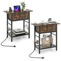 Set of 2 End Table with Charging Station and Hidden Compartment-Rustic Brown - Color: Rustic Brown