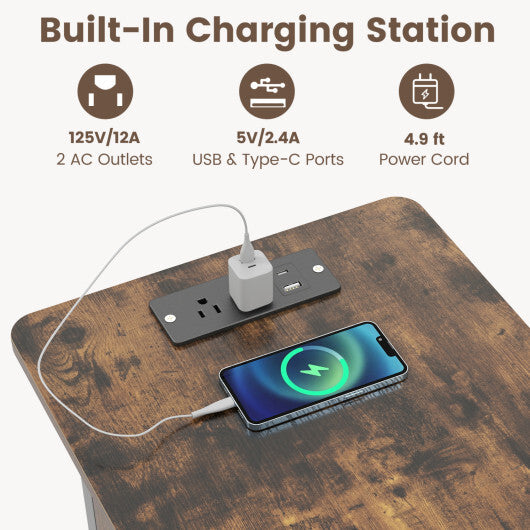 Set of 2 End Table with Charging Station and Hidden Compartment-Rustic Brown - Color: Rustic Brown