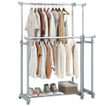 Double Rod Clothes Rack Heavy-Duty Metal Garment Rack - Color: Silver
