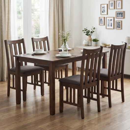 Rubber Wood Dining Chairs Side Chairs Set of 2 with Slat Back-Brown