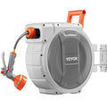 Retractable Garden Hose Reel, 5/8 Inch x 100 ft Wall Mounted Hose Reel, Heavy Duty Garden Hose Reel with 9 Patterns Nozzle, Any Length Lock, Upgraded Slow Return System and 180?Swivel Bracket