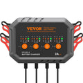 4-Bank Smart Battery Charger, 8A Total, 2A per Bank, for 6V/12V LiFePO4 and Lead-Acid AGM/Gel/SLA Batteries up to 40Ah, Automatic Charger Maintainer for Motorcycle, ATV and Lawn Mower