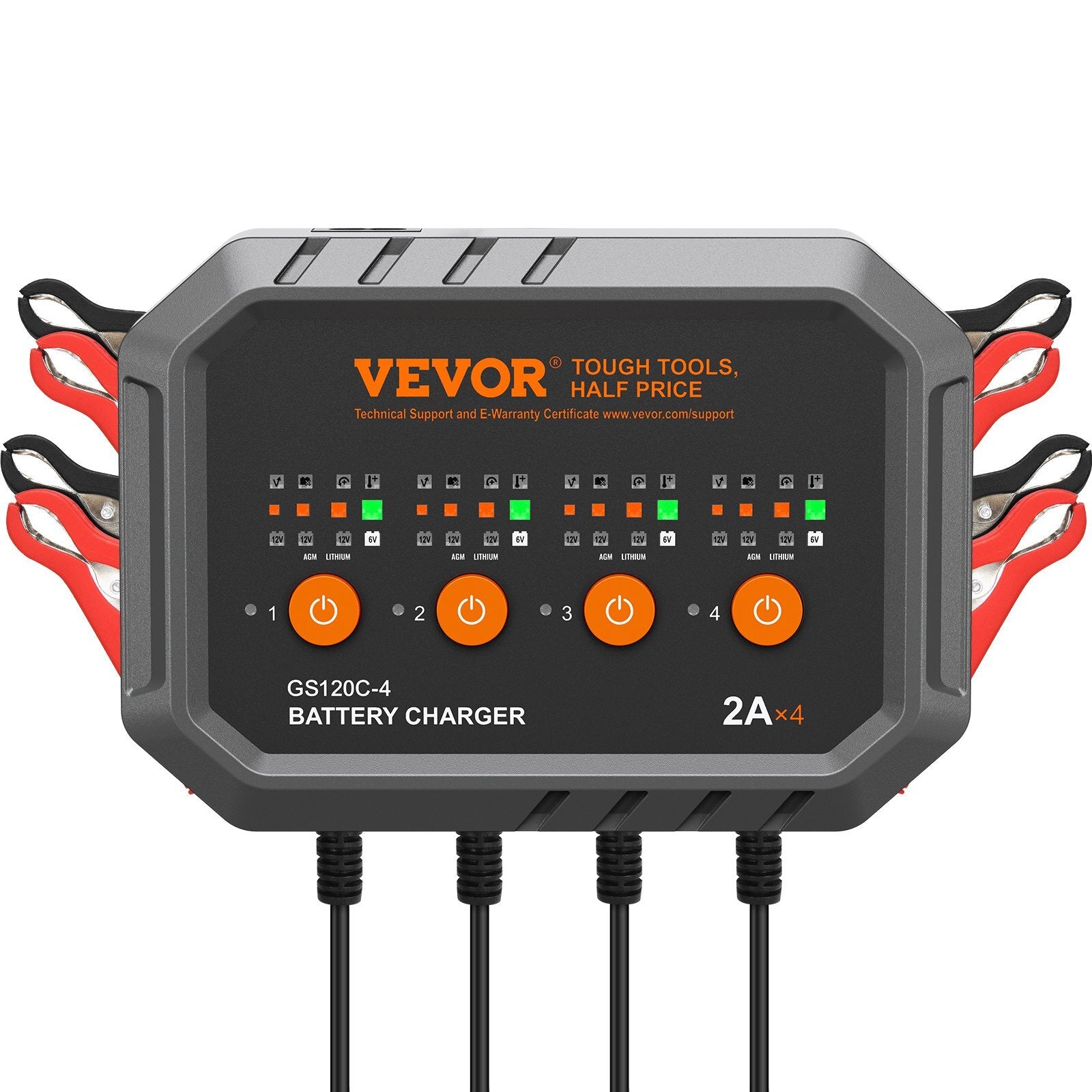 4-Bank Smart Battery Charger, 8A Total, 2A per Bank, for 6V/12V LiFePO4 and Lead-Acid AGM/Gel/SLA Batteries up to 40Ah, Automatic Charger Maintainer for Motorcycle, ATV and Lawn Mower