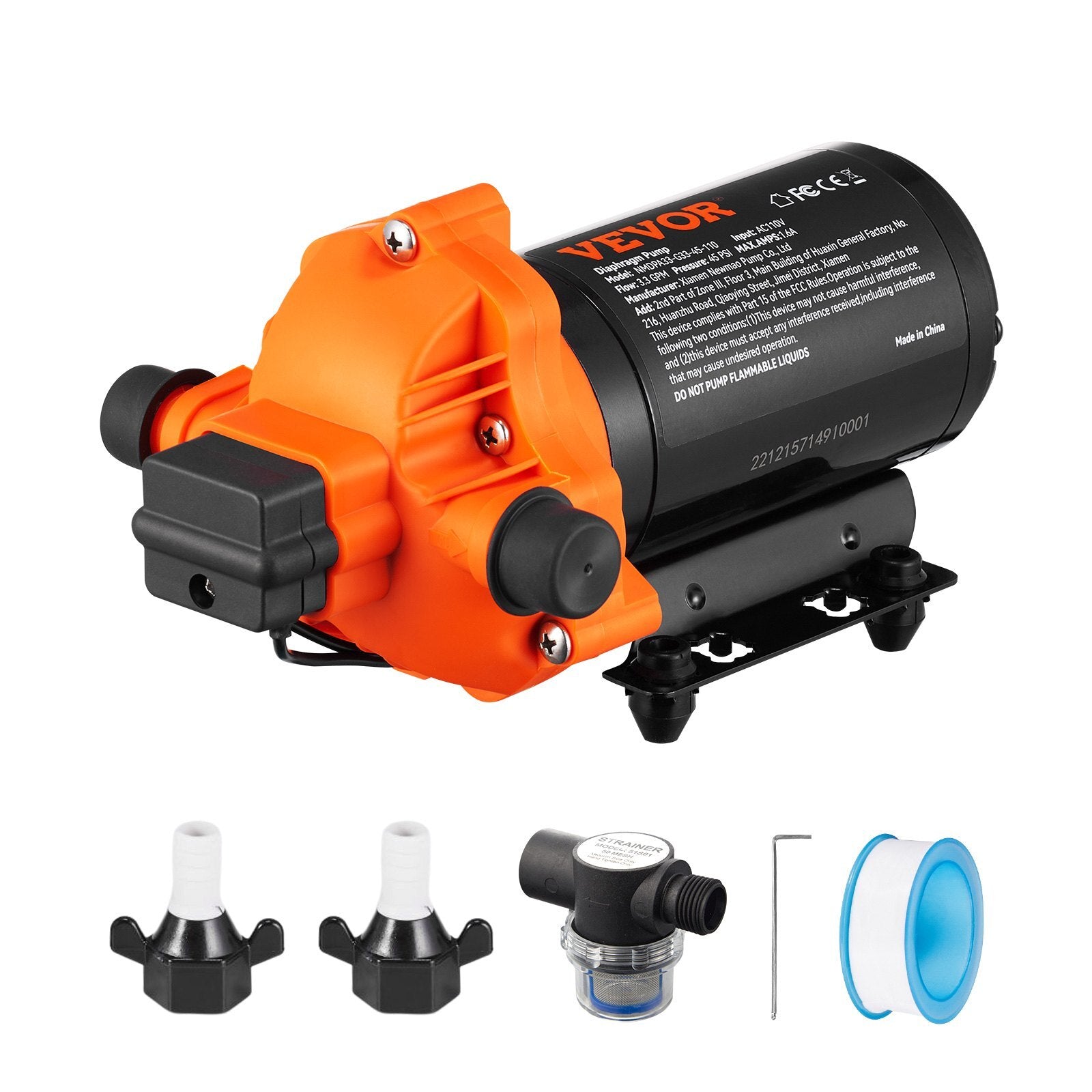 RV Water Pressure Diaphragm Pump 3Chambers 110V 3.3GPM 45PSI Adjustable Presssure Fresh Water Pump, Self Priming Sprayer Pump for RV Camper Marine Boat Lawn