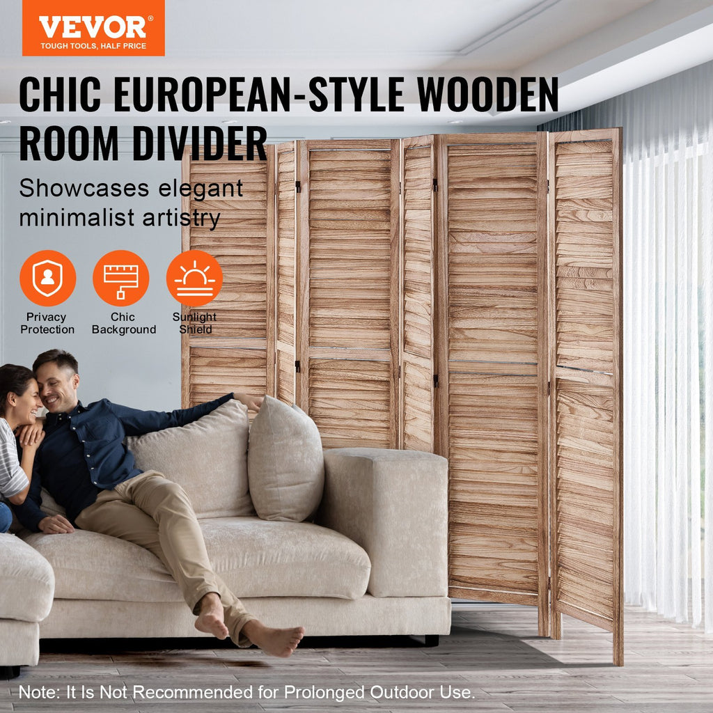 Wood Room Divider, 6 Panel Wood Folding Privacy Screen, 66.9 Inches Tall Indoor Louvered Partition Divider, Portable Decoration Screen, for Room Separation, Home, Office, Restaurant & Bedroom