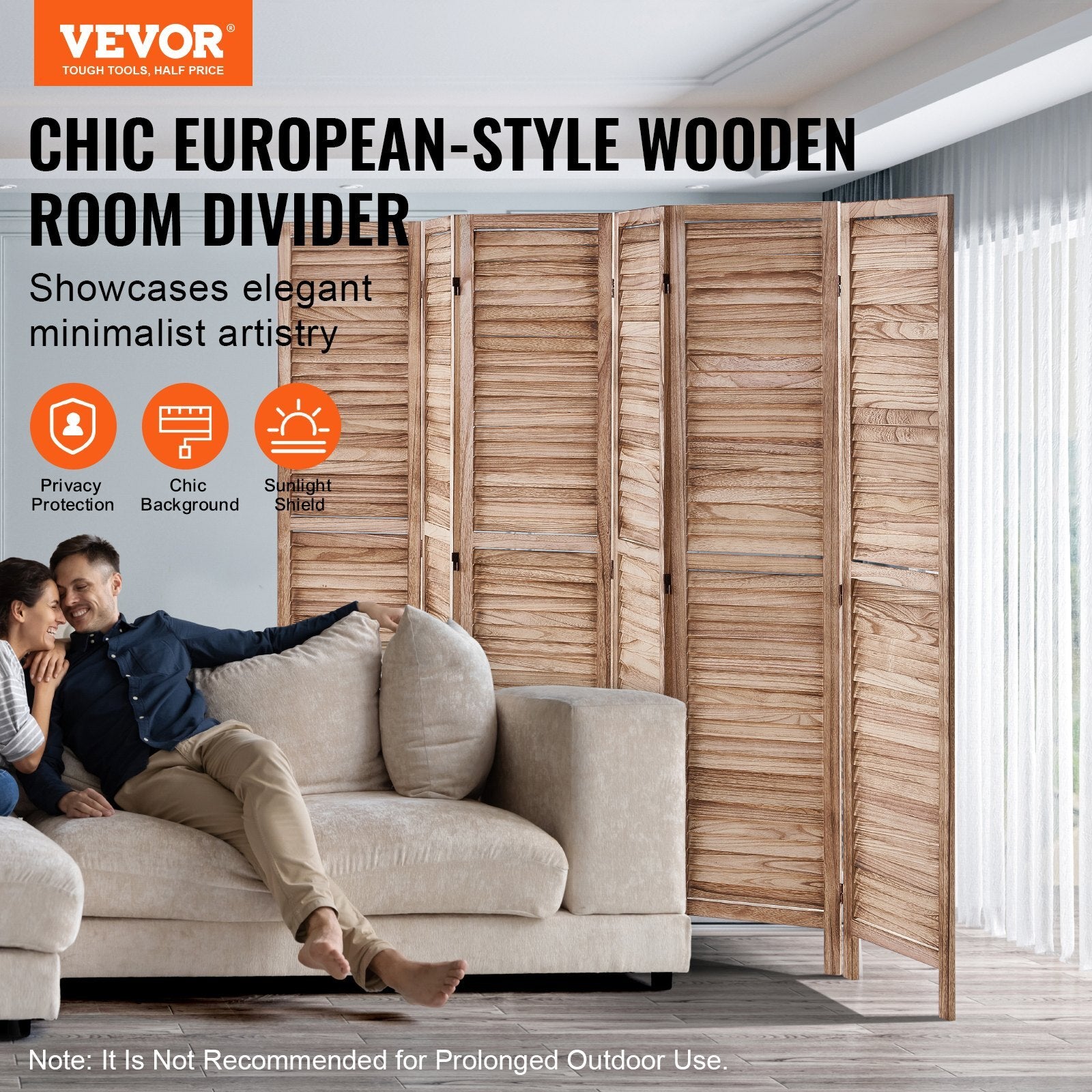 Wood Room Divider, 6 Panel Wood Folding Privacy Screen, 66.9 Inches Tall Indoor Louvered Partition Divider, Portable Decoration Screen, for Room Separation, Home, Office, Restaurant & Bedroom