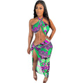 Women  Clothing  Irregular Slit Halter Navel-Exposed Fashion Printed