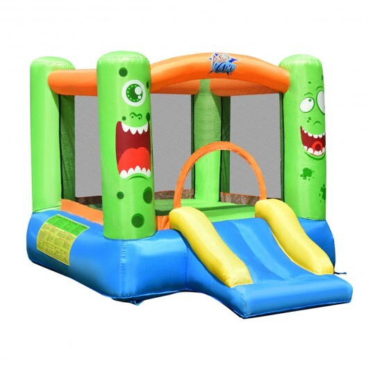 Inflatable Bounce House Jumper Castle Kid's Playhouse with Long Slide - Color: Multicolor