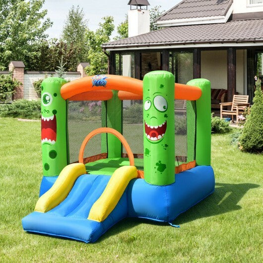 Inflatable Bounce House Jumper Castle Kid's Playhouse with Long Slide - Color: Multicolor