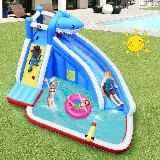 Inflatable Shark Bounce House with Water Slide and Climbing Wall without Blower