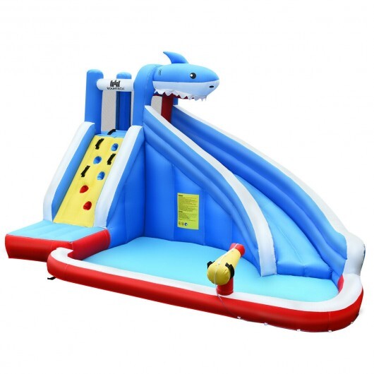 Inflatable Shark Bounce House with Water Slide and Climbing Wall without Blower