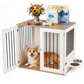 31.5" Dog Crate Furniture Wooden Dog Kennel with Double Lock Doors-White - Color: White