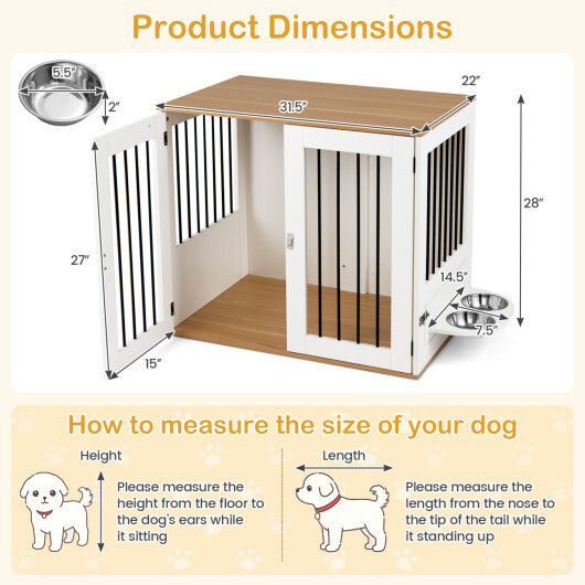 31.5" Dog Crate Furniture Wooden Dog Kennel with Double Lock Doors-White - Color: White