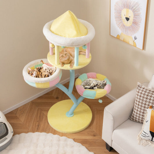 Multi-Layer Cat Tree with 2 Removable Perches Scratching Posts-Color - Color: Color