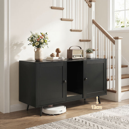 Double Cat Litter Box Enclosure for 2 Cats with Scratching Pad and Double Rooms-Black - Color: Black