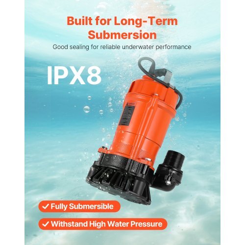 1/2 HP Submersible Trash Pump, 2000 GPH, 120V Cast Iron Submersible Sump Sewage Pump with 2 in Discharge, 39 ft Max Lift, Drain Dirty Clean Water, for Pools, Garden, Pond, Basement, Flooded Area