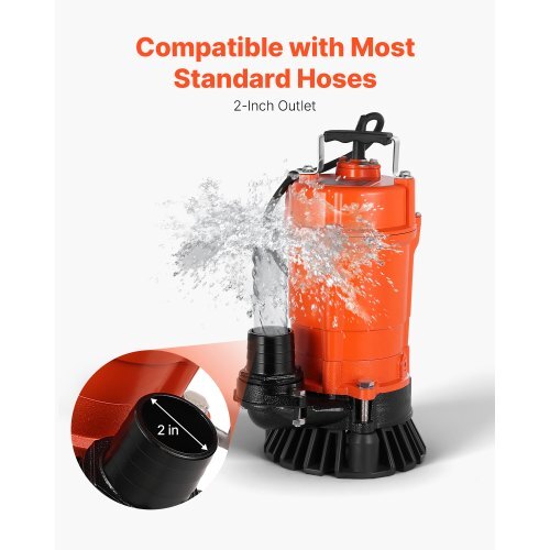 1/2 HP Submersible Trash Pump, 2000 GPH, 120V Cast Iron Submersible Sump Sewage Pump with 2 in Discharge, 39 ft Max Lift, Drain Dirty Clean Water, for Pools, Garden, Pond, Basement, Flooded Area