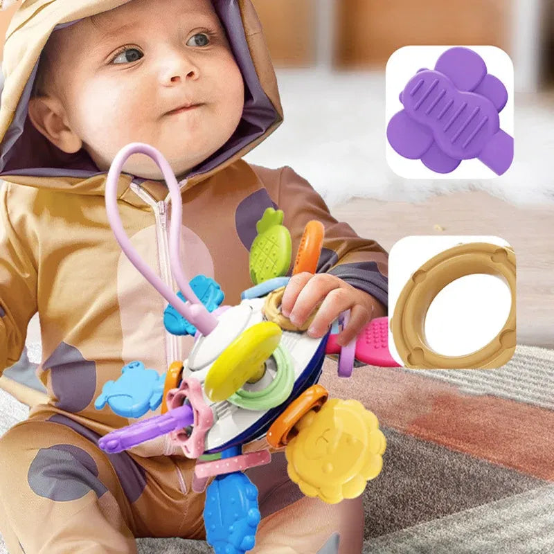 Color: plum - Montessori Baby Toys 0 12 Months Rotating Rattle Silicone Teething Toys Ball Grasping Activity Development Baby Sensory Toy