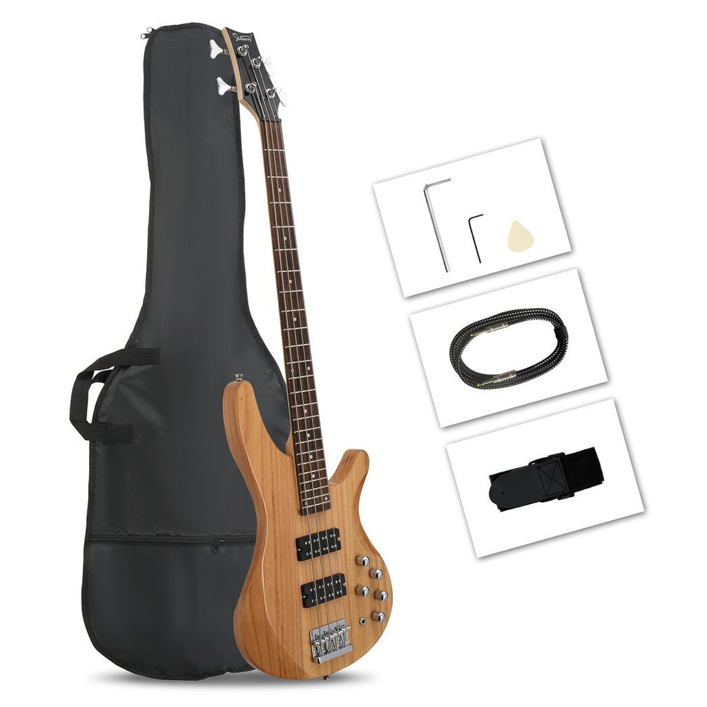 Glarry 44 Inch GIB 5 String H-H Pickup Laurel Wood Fingerboard Electric Bass Guitar with Bag and other Accessories Burlywood
