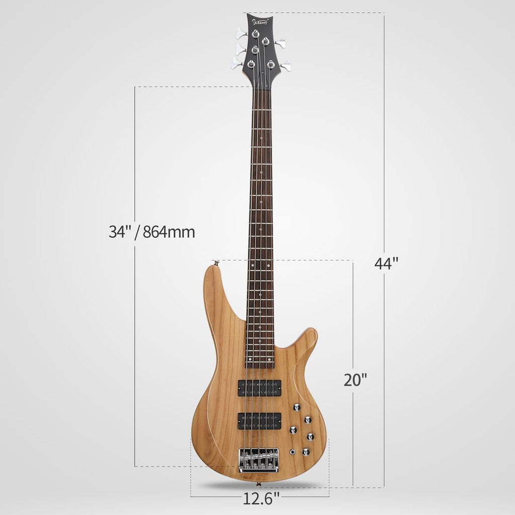 Glarry 44 Inch GIB 5 String H-H Pickup Laurel Wood Fingerboard Electric Bass Guitar with Bag and other Accessories Burlywood