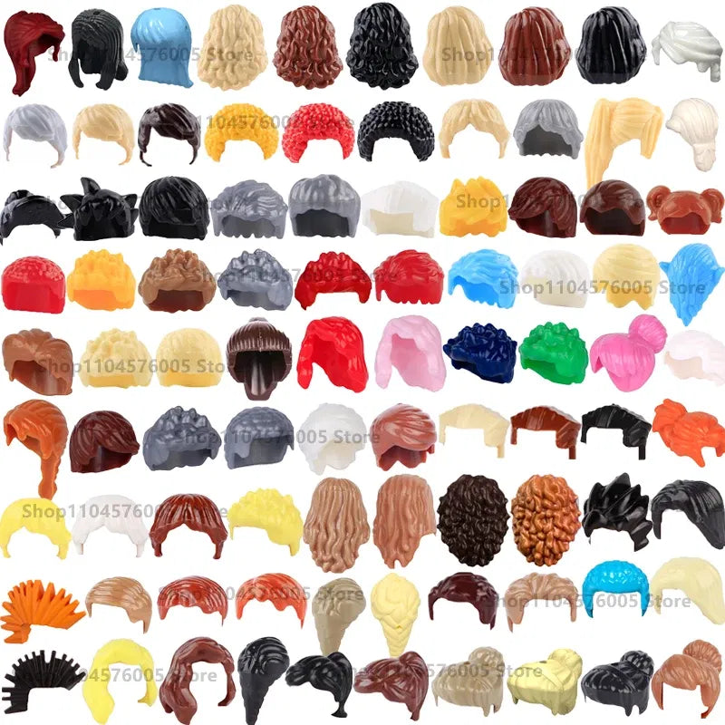 Color: Dark Red - MOC Brown Hair Building Blocks City Figures Body Creative Accessory Blond Gold White Parts DIY Hats Mini Bricks Assemble Toy S04