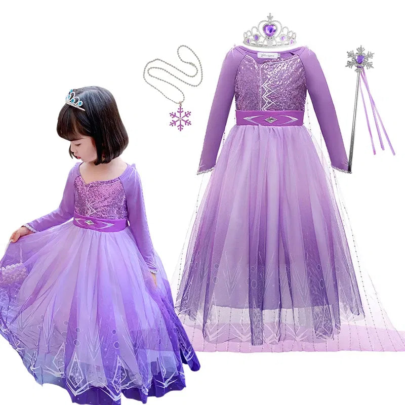 Kid Size: 4T, Color: green - Disney Frozen Anna Elsa Girls Princess Dresses Mesh Sequin Dress Kids Cosplay Snow Queen Costumes Carnival Birthday Party Gowns