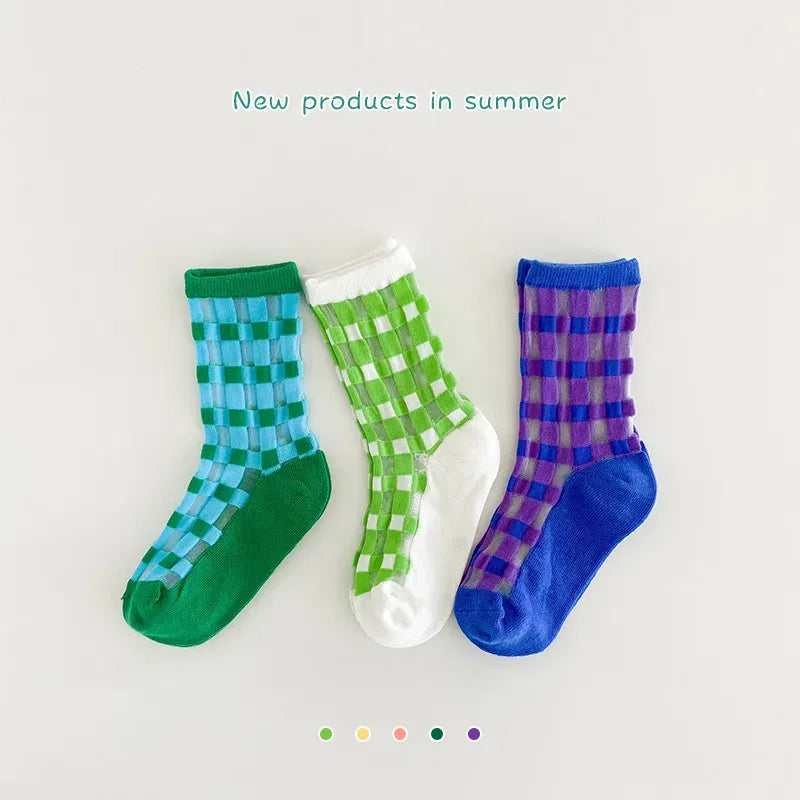Color: Black, Size: 2-3T - Boys Summer Socks Girls Thin Socks Trendy Pattern Crew Socks Children Socks 3 Pairs
