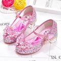 Color: Pink, Shoe Size: 30 - Disney Princess Elsa Leather Shoes Girls' High Heels Shoes Fashion Girls' Crystal Shiny Children's Blue Pink Shoes Size 26-35