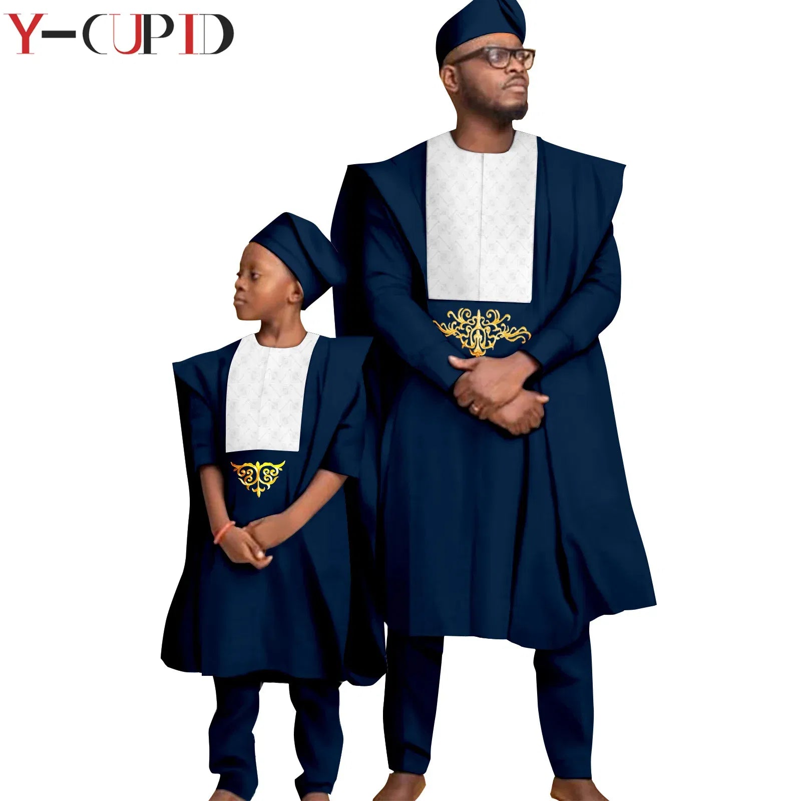 Color: MULTI, Size: Mother 6XL - African Clothes for Men Top Pants Robes Hat Sets Match Kid Boy Sets Dashiki Father and Son Bazin Riche Family Outfits Y20F001