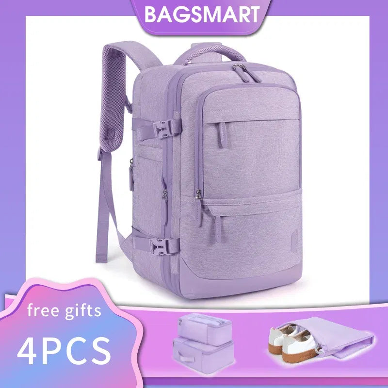 Color: GRAY, Size: 12 inches, Ships From: CHINA - BAGSMART 4PCS Travel Backpack Cabin Carry On Backpack with Packing Cubes 40L Expandable Waterproof Backpacks for Women